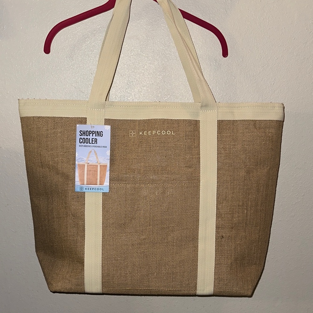 Tan and Cream Tote Cooler Bag